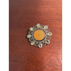 Lia Sophia Brooch Golden Pin Yellow Facet Center Stone Crystals Victorian Style